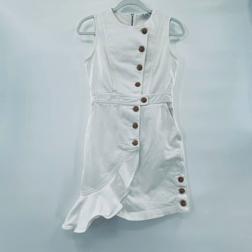 AMUR White Sleeveless Ruffle Front Button Mini Dress - Picture 4 of 14